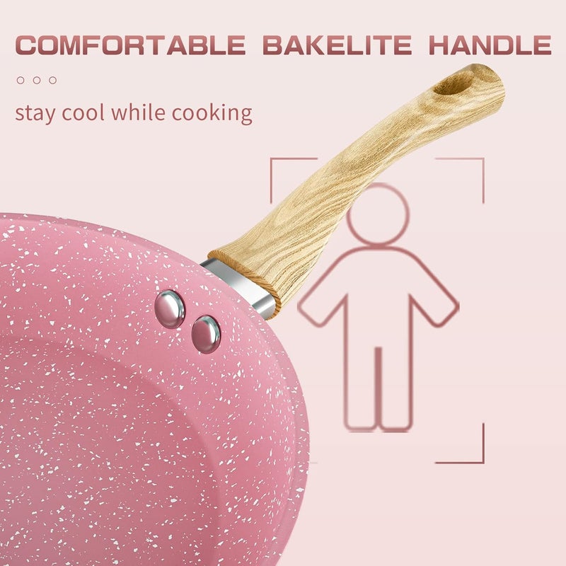 Innerwell Frying Pan Nonstick, 11 Inch Pink Egg Pan, Non Stick Fry Pan 100% PTFE PFOA-Free Omelet Pan, Toxin-Free Skillets Stone Cookware, Anti-Warp Base with All Stove Tops Available, Induction Compatible - Image 2