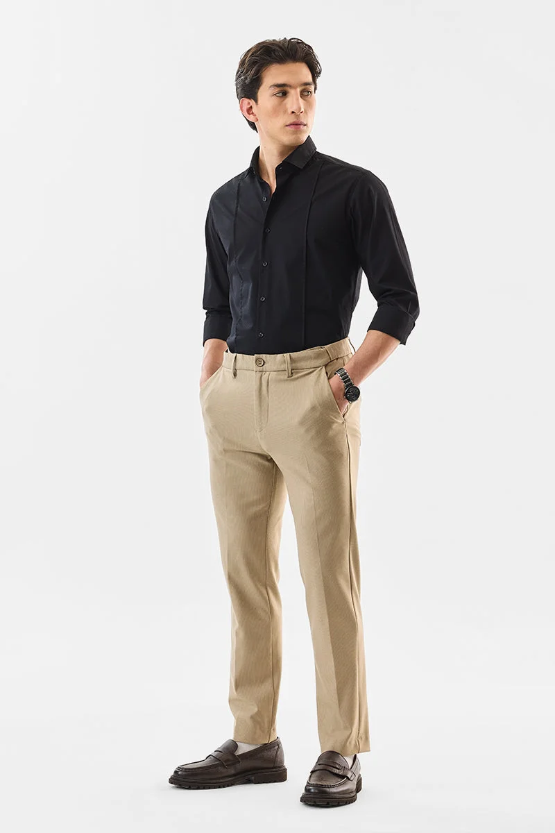 سنيتش Beige Textured Regular Fit Formal Trousers