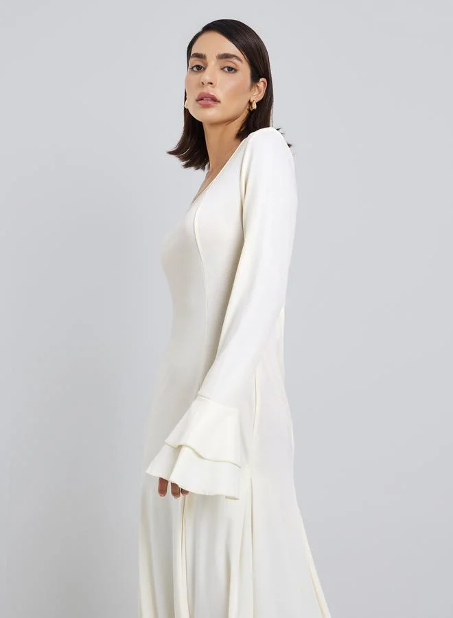 ستايلي فستان ماكسي كلاسيكي بأكمام طويلة ورقبة مربعة صلب