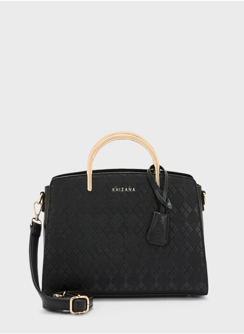 خزانة Metal Handle Textured Satchel Bag