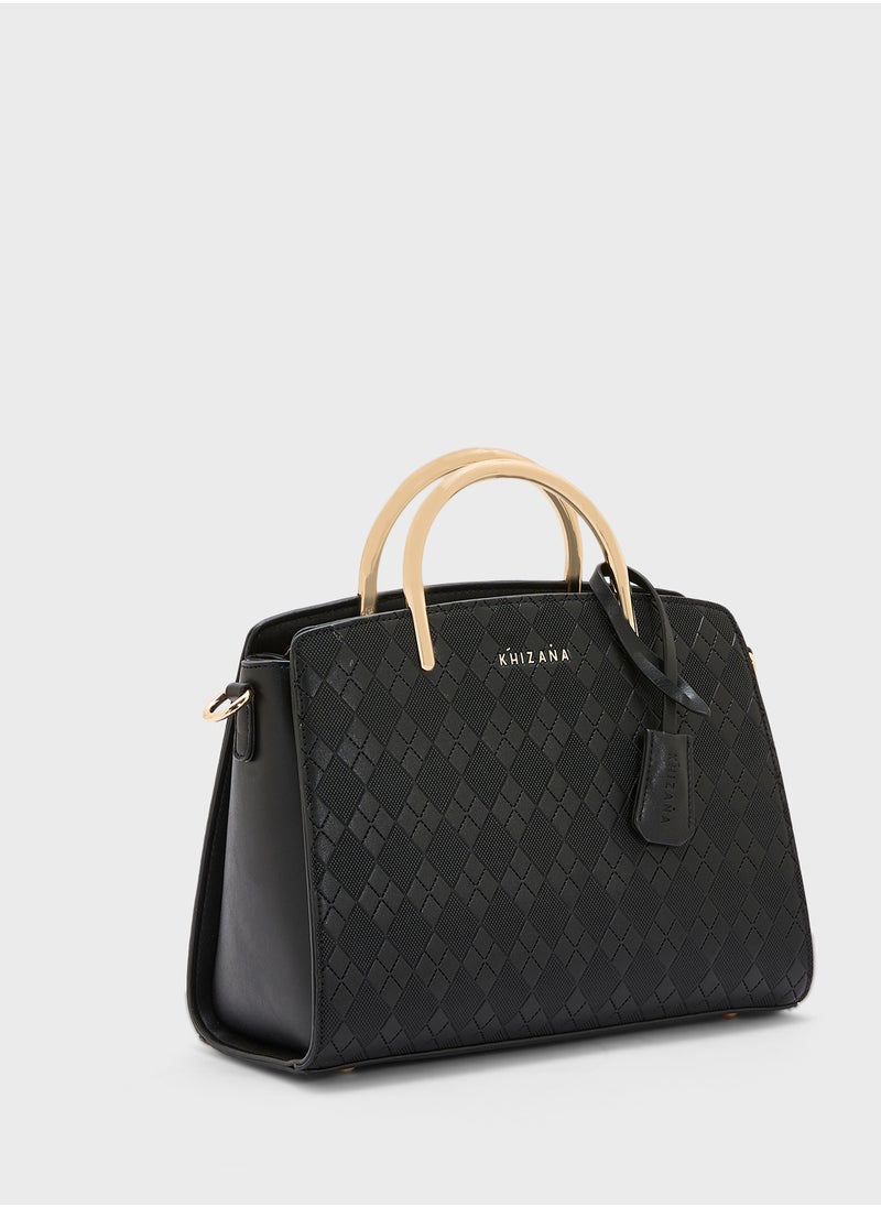 Khizana Metal Handle Textured Satchel Bag  - Image 3