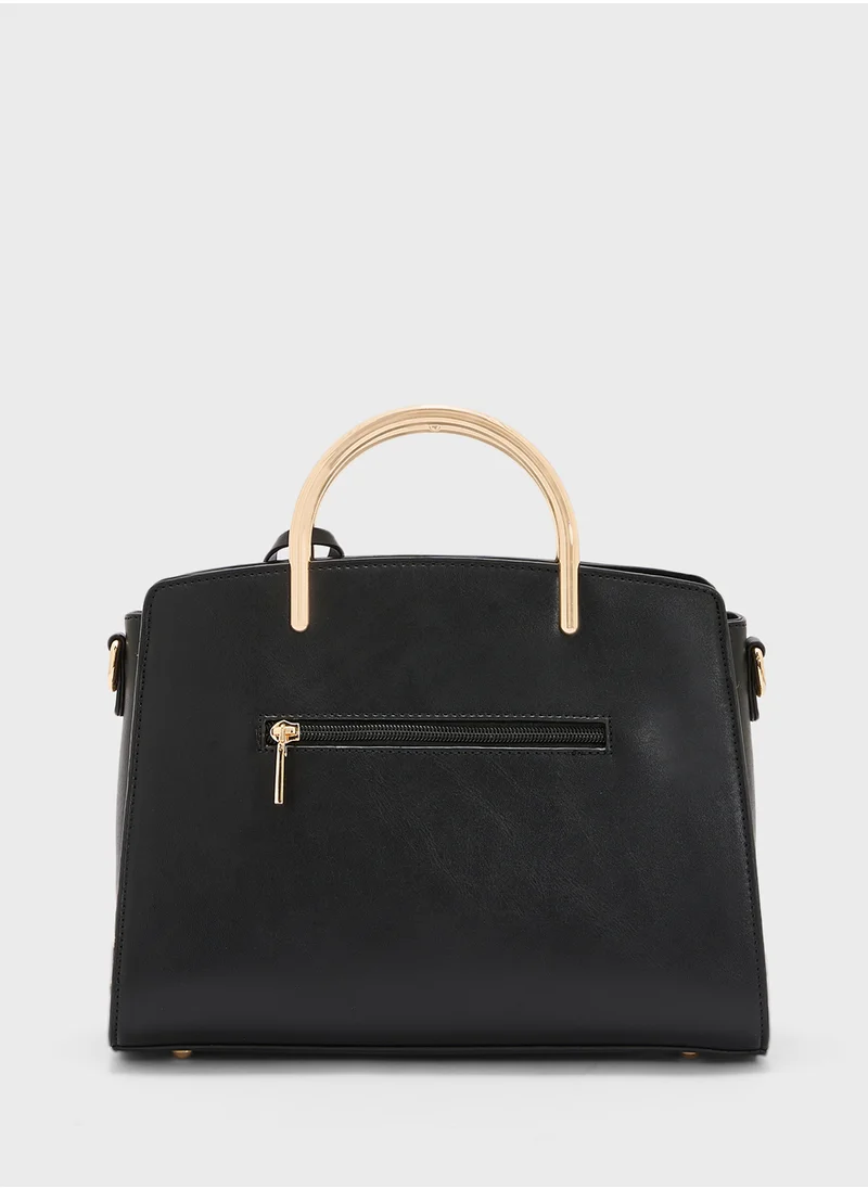 خزانة Metal Handle Textured Satchel Bag