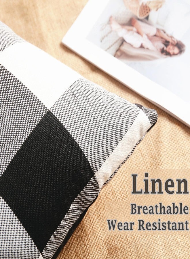 WHATWEARS Rustic Buffalo Plaid Pillows with Inserts Set of 2, Retro Cotton Linen Decorative Throw Pillows for Front Porch Patio Decor, Classic Home Decor for Sofa Bed Couch(Black White, 16" x 16") - Image 3