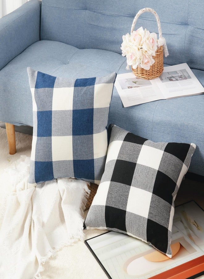 WHATWEARS Rustic Buffalo Plaid Pillows with Inserts Set of 2, Retro Cotton Linen Decorative Throw Pillows for Front Porch Patio Decor, Classic Home Decor for Sofa Bed Couch(Black White, 16" x 16") - Image 5