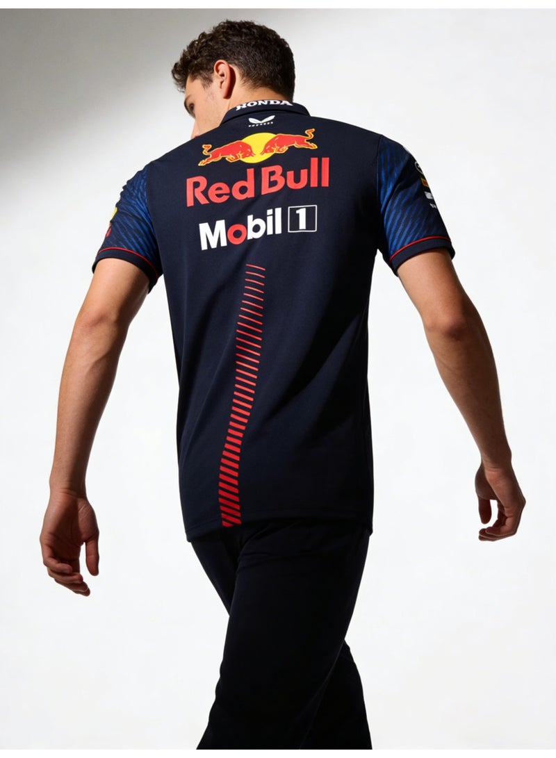 اف 1 F1 team polo shirt - blue driver uniform with sponsor logo, suitable for racing fans and casual wear - Image 4