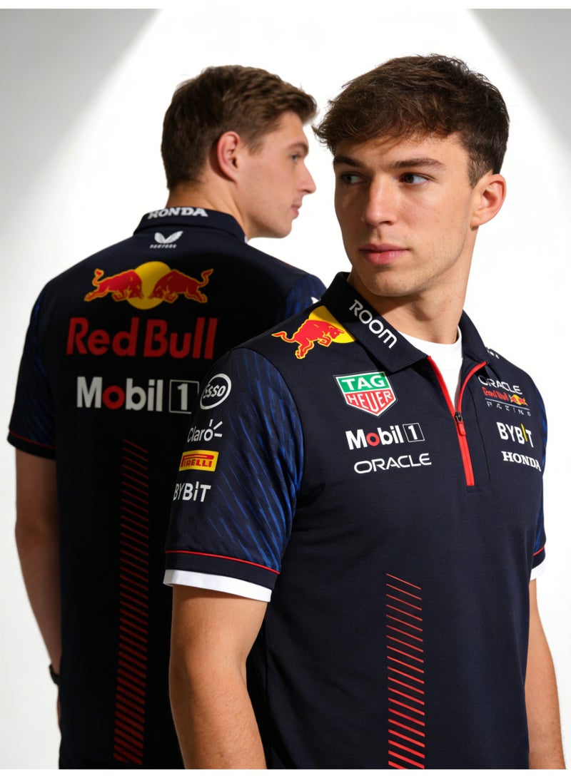 اف 1 F1 team polo shirt - blue driver uniform with sponsor logo, suitable for racing fans and casual wear - Image 3