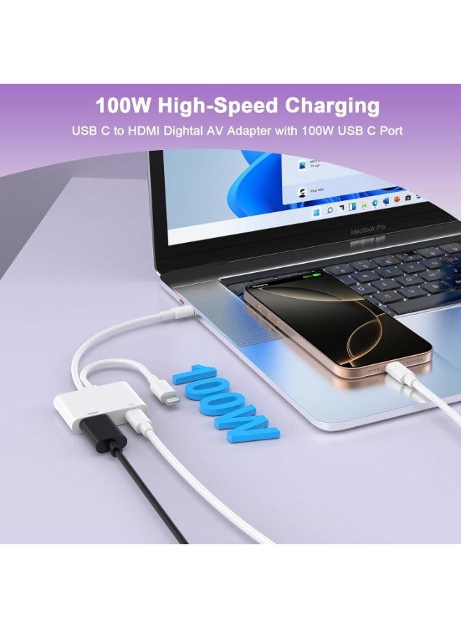 محول 2 في 1 من Lightning و USB-C إلى HDMI لهواتف iPhone، كابل محول رقمي DVI من نوع Lightning و Type C إلى HDMI بدقة 4K@60Hz، لهواتف iPhone 17 و 16 و 15 و 14 و 13 و 12 و 11 و XS و XR و X و 8، مع أجهزة التلفزيون عالية الدقة (HDTV) وأجهزة العرض والشاشات. - Image 5