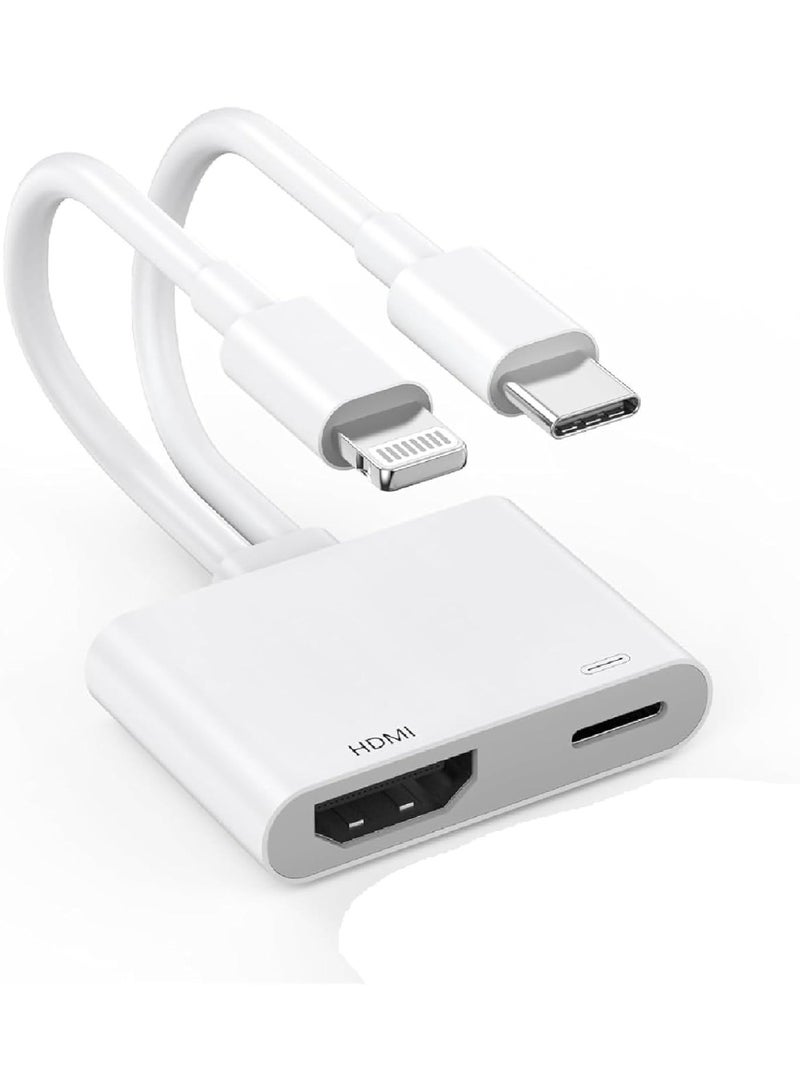 محول 2 في 1 من Lightning و USB-C إلى HDMI لهواتف iPhone، كابل محول رقمي DVI من نوع Lightning و Type C إلى HDMI بدقة 4K@60Hz، لهواتف iPhone 17 و 16 و 15 و 14 و 13 و 12 و 11 و XS و XR و X و 8، مع أجهزة التلفزيون عالية الدقة (HDTV) وأجهزة العرض والشاشات. - Image 1