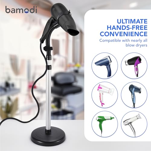 Bamodi Hair Dryer Holder Black - Hands-Free Hair Drying Metal Stand with 360° Rotation, Adjustable Height - Countertop or Wall Mount - Stylish and Convenient Storage Solution for Bathroom - Image 4