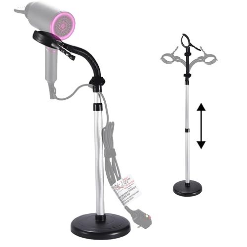 Bamodi Hair Dryer Holder Black - Hands-Free Hair Drying Metal Stand with 360° Rotation, Adjustable Height - Countertop or Wall Mount - Stylish and Convenient Storage Solution for Bathroom - Image 1