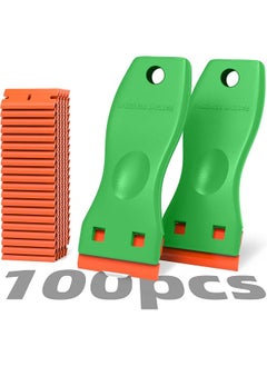 PROMASS promass Plastic Razor Blades Scraper Tool - 2 Pack Wall Paint Remover with 100 PCS Blades Kit No Scratch Car Window Glass Wood Sticker Removal Floor Stove Kitchen Vinyl Adhesive Decal Tape Cleaning  - Image 1