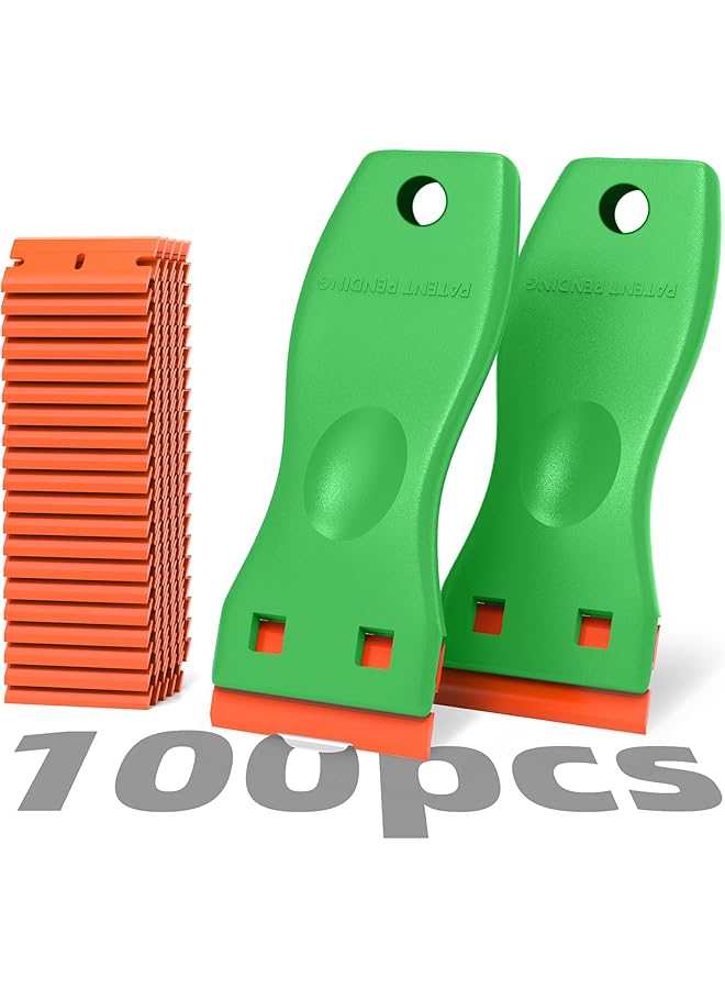 PROMASS أداة كشط شفرات حلاقة بلاستيكية من برومس - عبوة 2 لإزالة الطلاء من الجدران مع مجموعة 100 شفرات - Image 1