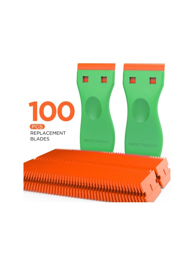 PROMASS أداة كشط شفرات حلاقة بلاستيكية من برومس - عبوة 2 لإزالة الطلاء من الجدران مع مجموعة 100 شفرات - Image 4