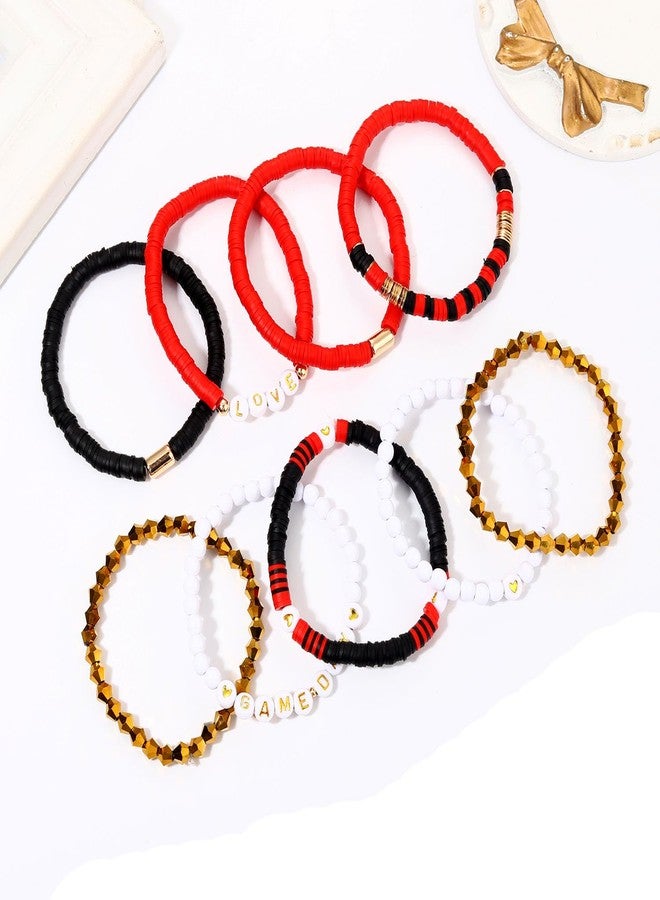 boderier Game Day Bracelets Stackable Heishi Beaded Stretch Bracelet Game Day Tassel Dangle Earring Sport Fan Bracelet Sports Team Jewelry Accessories Gifts Red Black - Image 3