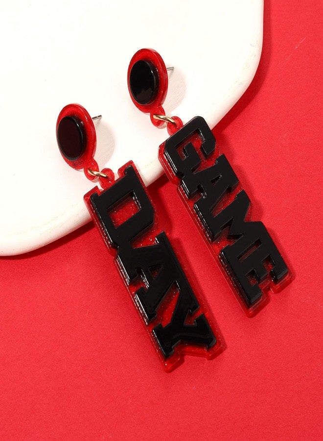 boderier Game Day Bracelets Stackable Heishi Beaded Stretch Bracelet Game Day Tassel Dangle Earring Sport Fan Bracelet Sports Team Jewelry Accessories Gifts Red Black - Image 4