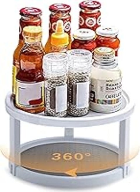 xocome Spice rack in cupboard, turntable 2 tier 360° rotating spice rack, 10" non-slip plastic storage tray 2 in 1 Kitchen, fridge, desk and bathroom