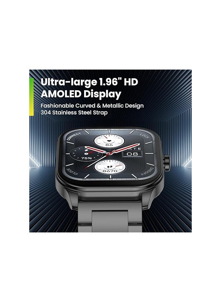 The Pop 3S is Ultra-Large 1.96" HD AMOLED Display,Fashionable Curved & Metallic Design with Bluetooth Phone Calls (Metallic Black)|1 year manufacturer warranty  - Image 2