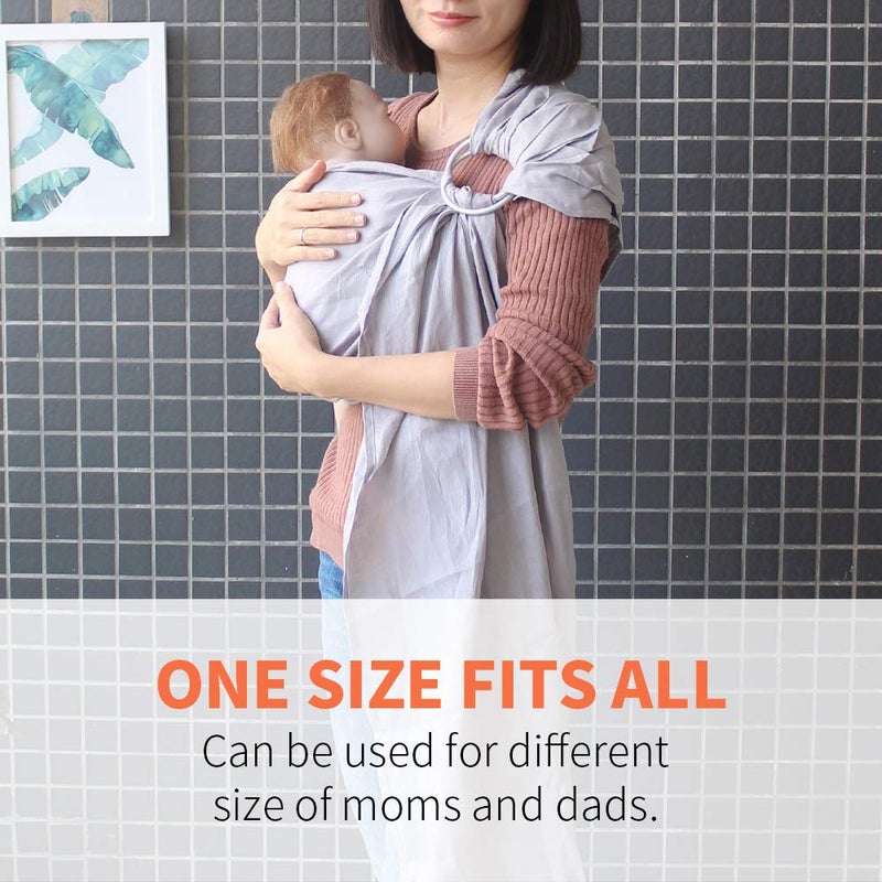 Vlokup Baby Ring Sling Baby Carrier, Soft Baby Sling Carrier for Newborn to Toddler, Lightweight Breathable Adjustable Baby Wrap Sling, Grey - Image 5