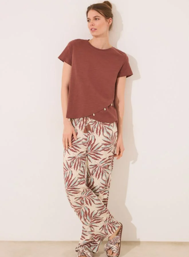 women'secret Brown leaf print viscose trouser
