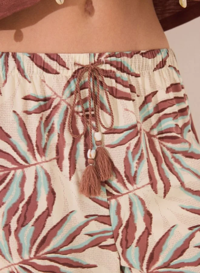 women'secret Brown leaf print viscose trouser