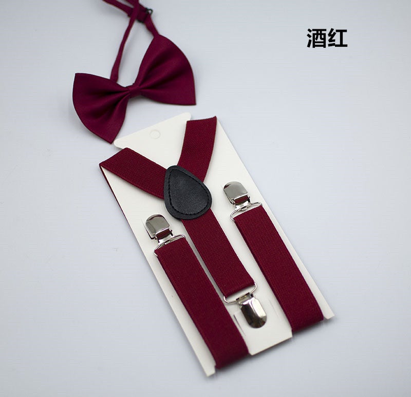 إسكدنيا Kids Unisex Solid Y-Back Suspenders Bowtie Set Burgundy