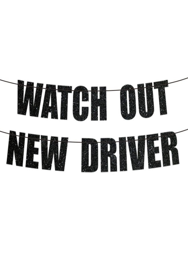 Doczen 16th Birthday Decorations For Boys, Sweet 16 Party Decorations Boy, 16th Birthday Banner Black, Pre-Strung, No-DIY - Watch Out New Driver - Image 1