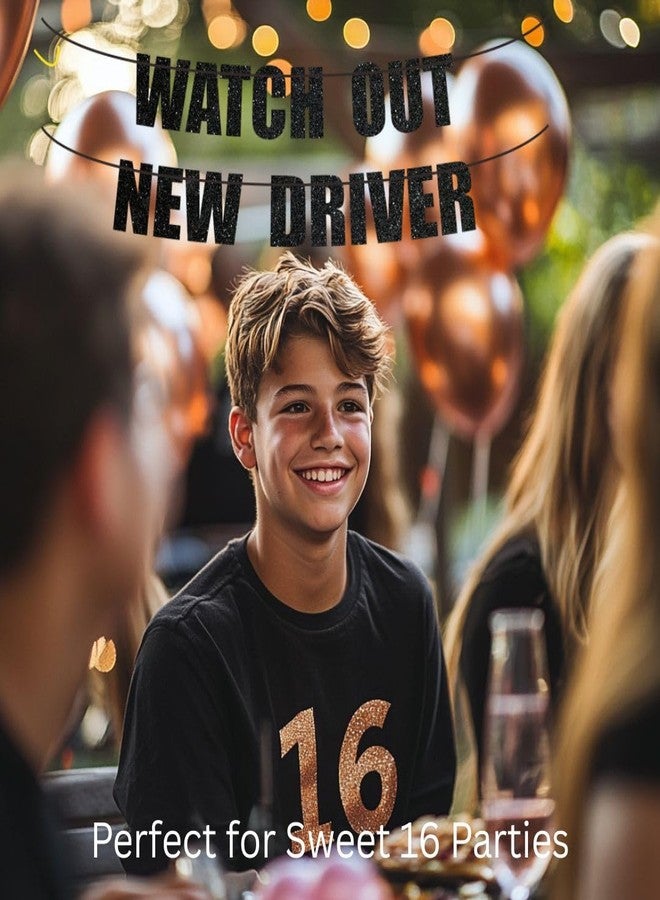 Doczen 16th Birthday Decorations For Boys, Sweet 16 Party Decorations Boy, 16th Birthday Banner Black, Pre-Strung, No-DIY - Watch Out New Driver - Image 5