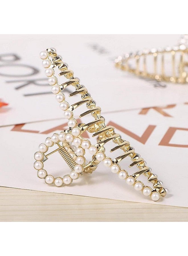 ANNACREATIONS Golden Large Metal Pearl Hair Clutcher Hair Claw Hair Accessories For Women Girls (Pack Of 1) Large - Image 2