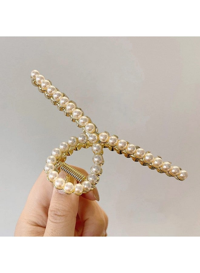 ANNACREATIONS Golden Large Metal Pearl Hair Clutcher Hair Claw Hair Accessories For Women Girls (Pack Of 1) Large - Image 1