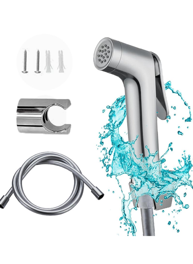 ABJ Shattaf Leak-Proof Bidet Sprayer Kit – Chrome Finish, Durable & Versatile for Bathroom, Travel & Outdoor Cleaning with 60" PVC Hose & Holder Handled Shower head - Image 1