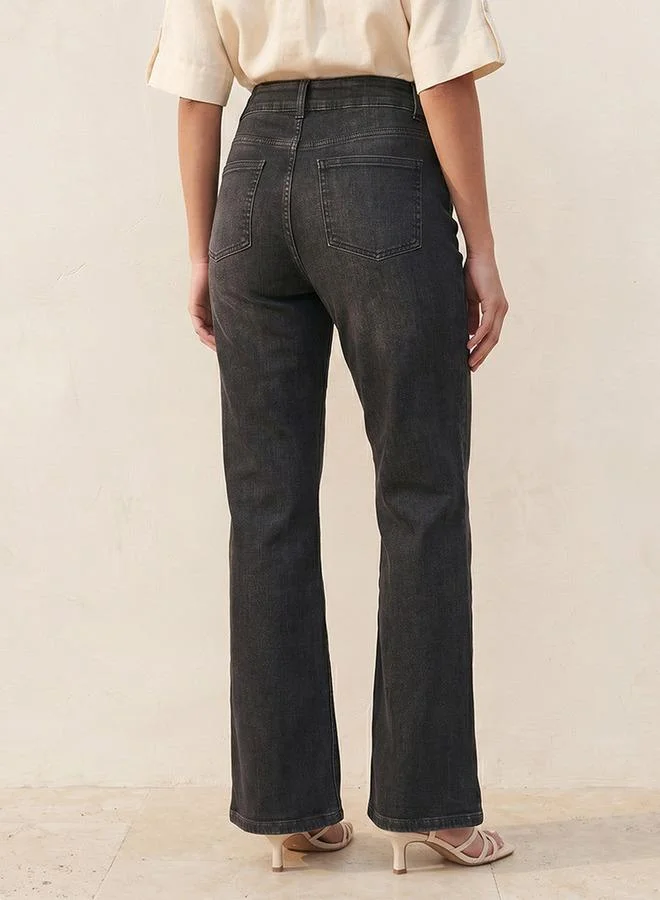 Splash FAV BLACK Denim High Waist Bootcut Jeans with Pockets for Women | Best Price UAE