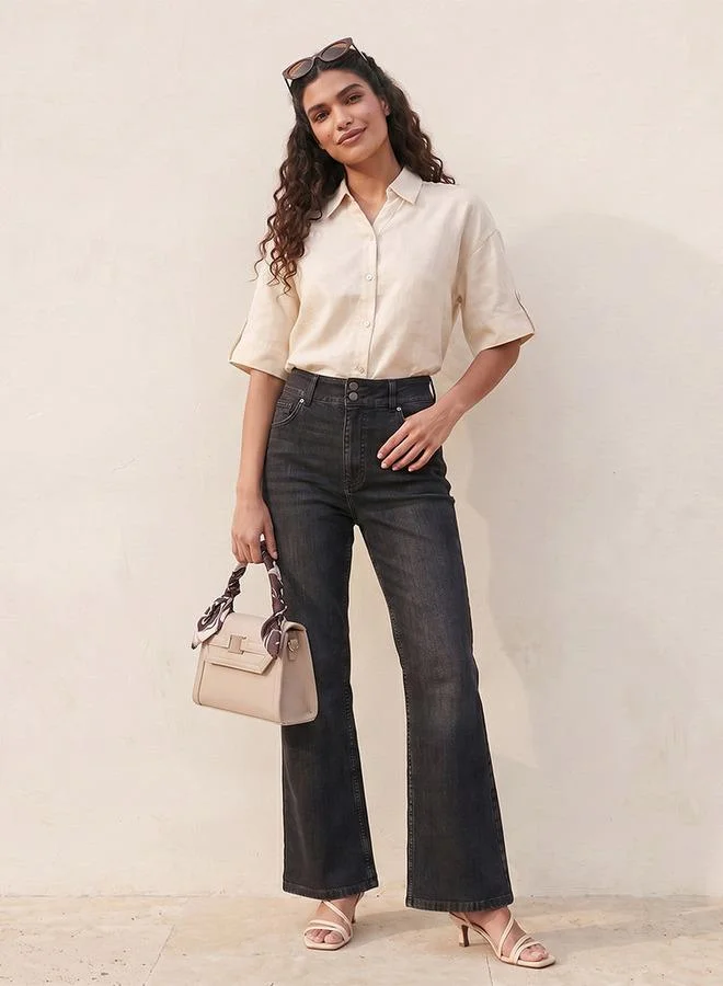 Splash FAV BLACK Denim High Waist Bootcut Jeans with Pockets for Women | Best Price UAE