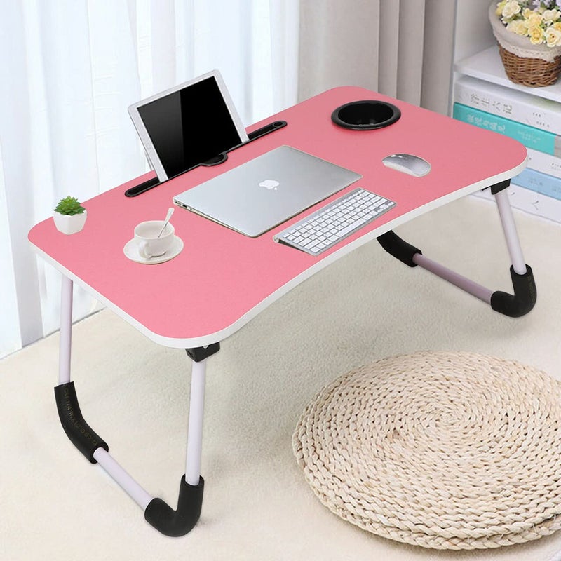Ardith MultiPurpose Laptop Desk for Study and Reading with Dock Stand Foldable NonSlip Legs Reading TableFoldable and Portable Table with Plastic Leg and with Handle Pink - Image 1