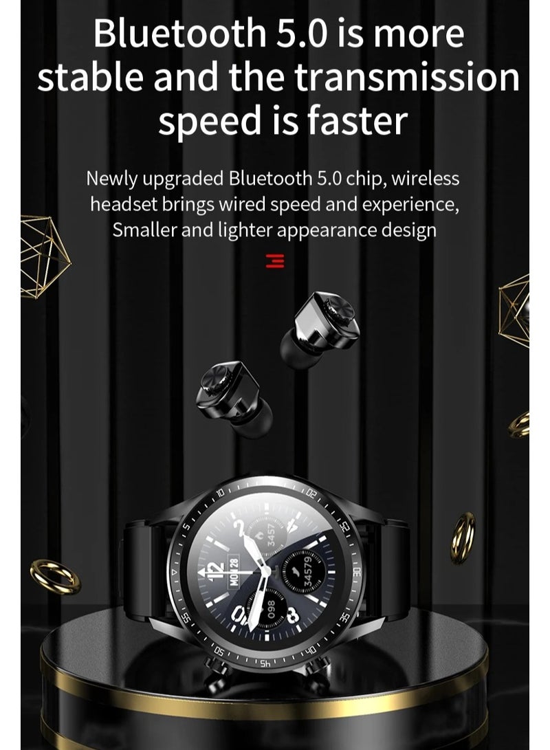 JM03 Smart Watch Men TWS Earphones Bluetooth Call Music Control Blood Pressure Detection Smartwatch Android IOS