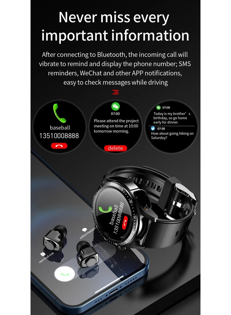 JM03 Smart Watch Men TWS Earphones Bluetooth Call Music Control Blood Pressure Detection Smartwatch Android IOS