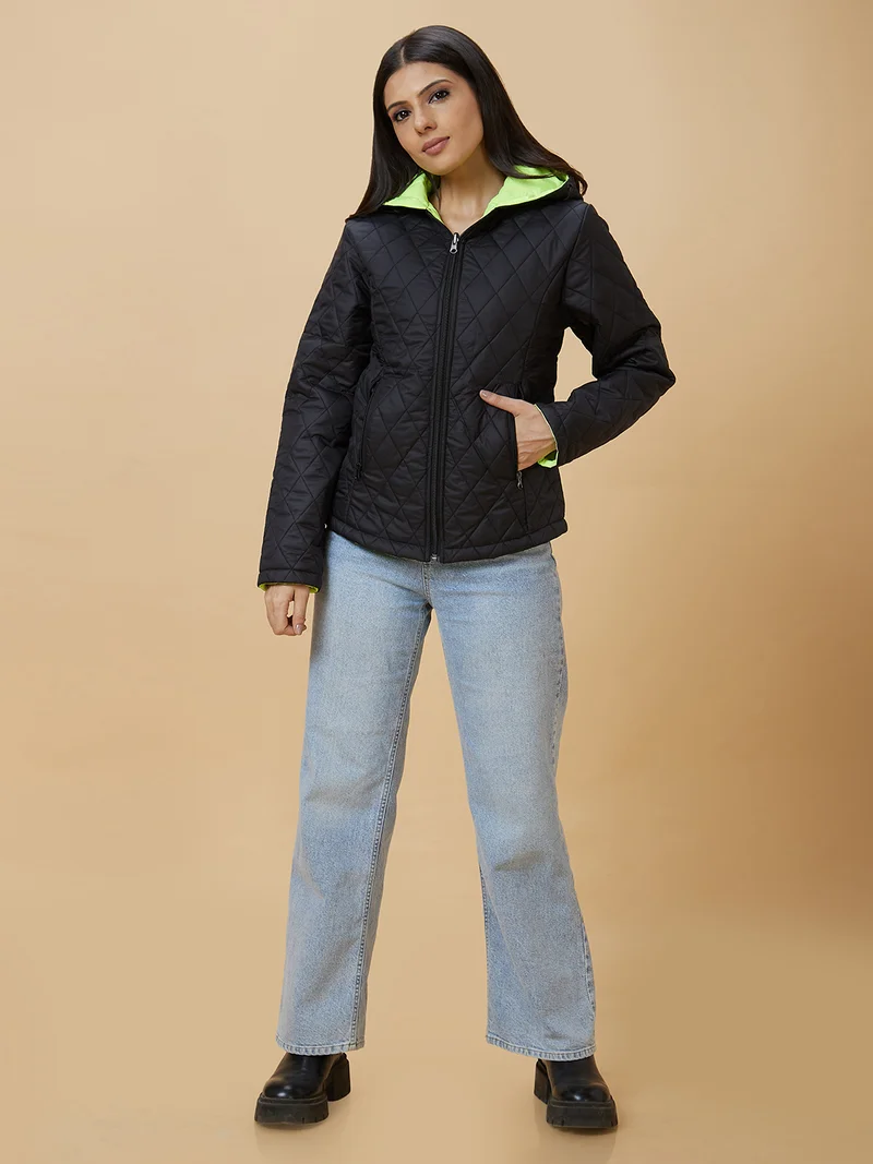 globus Women Quilted Hooded Reversible Jacket