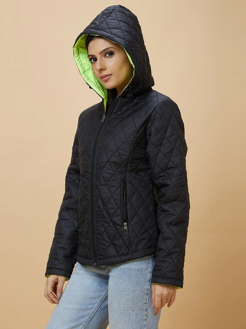 globus Women Quilted Hooded Reversible Jacket