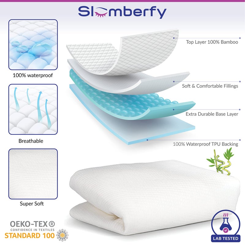 Slumberfy Mini Crib Mattress Protector by Slumberfy, Waterproof and Hypoallergenic Mattress Protector for Babies and Toddlers, Made of Bamboo Material -27x39 inches - Image 3