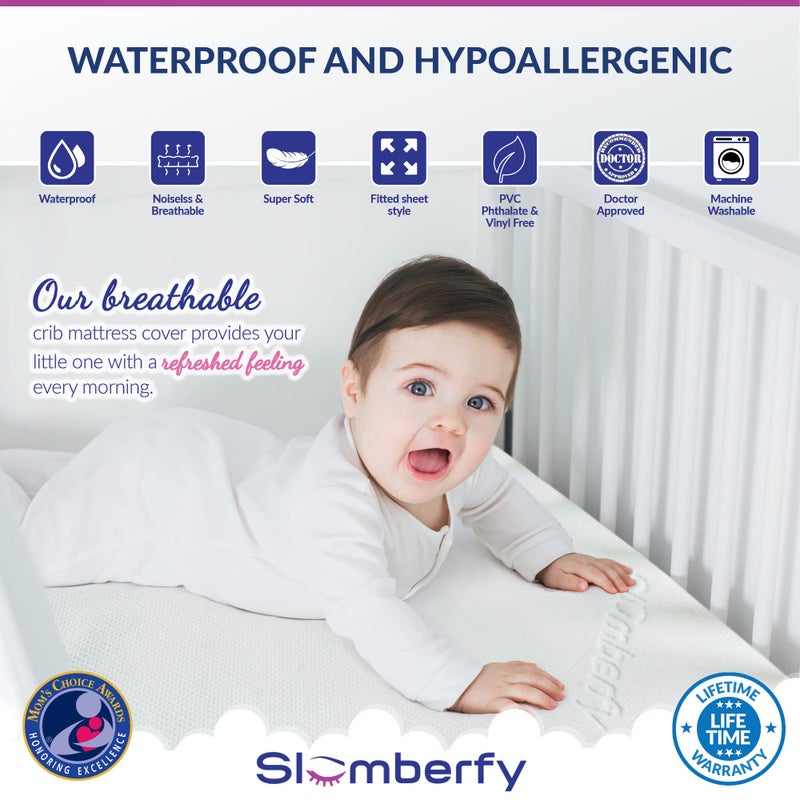 Slumberfy Mini Crib Mattress Protector by Slumberfy, Waterproof and Hypoallergenic Mattress Protector for Babies and Toddlers, Made of Bamboo Material -27x39 inches - Image 2