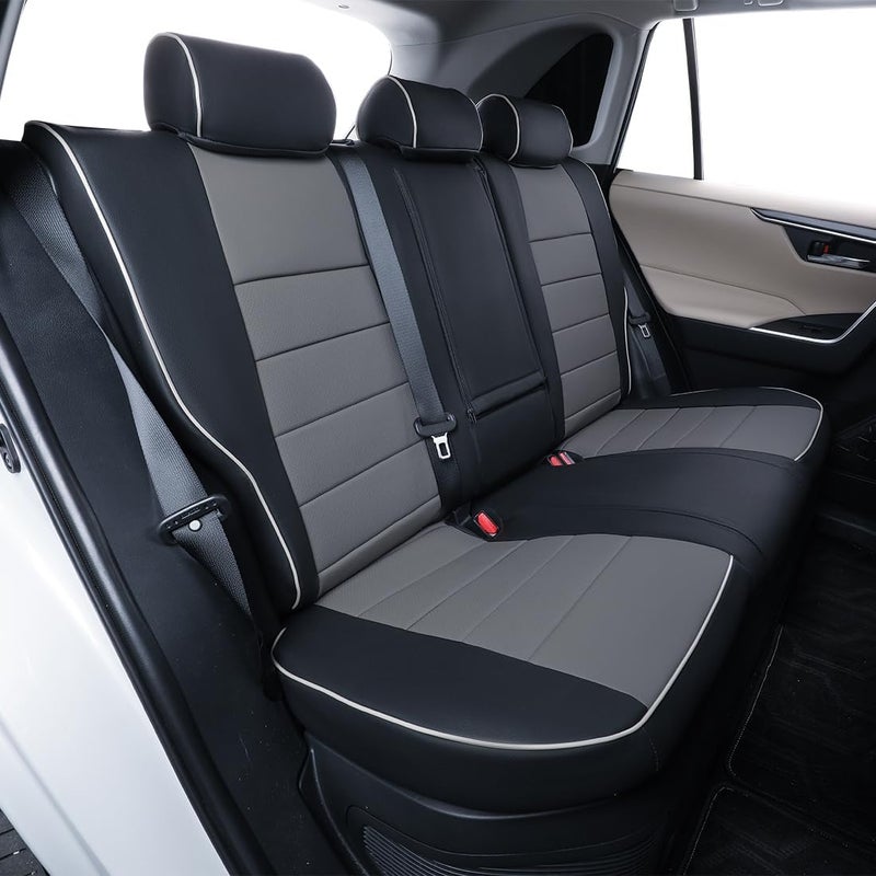 EKR غطاء مقعد السيارة EKR مخصص لسيارة تويوتا RAV4 2019-2025 - مجموعة كاملة، جلد (أسود/رمادي) - Image 5