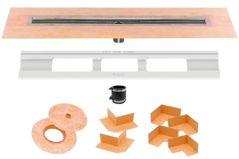 Schluter Kerdi Line Shower Drain with 44 Stainless Steel Channel Body and Waterproof Kerdi Collar Ideal for Showers and Wet Rooms Center Outlet Position 43516 Grate Length KL1V60E110