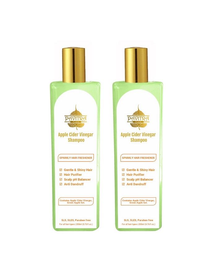 Pavitra+ Apple Cider Vinegar Shampoo With Green Apple Ext For Smooth And Shiny Hair Ph Balancing Reducing Hair Fall & Dandruff 200Ml (Pack Of 2) - Image 1