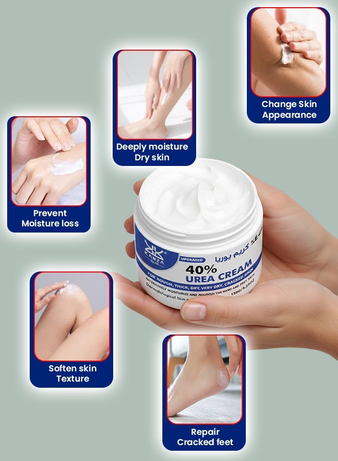 Kanza 40% Urea Cream 150g Upgraded for Cracked Feet Hands Callus Remover Hand Cream Foot Cream for Cracked Foot Heels Elbows Nails Knees Dry Skin Moisturizer Urea Lotion with Maximum Strength for Men and Women - Image 2
