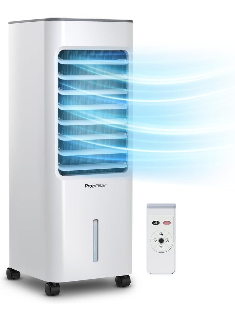 Pro Breeze Pro Breeze 4-in-1 Air Cooler with 5 Litre Capacity, Remote Control, 3 Fan Speed, and LED Display. Powerful Evaporative Portable Air Cooler, Built-in 7h Timer & Automatic Oscillation (White, 5 Litre)  - Image 1