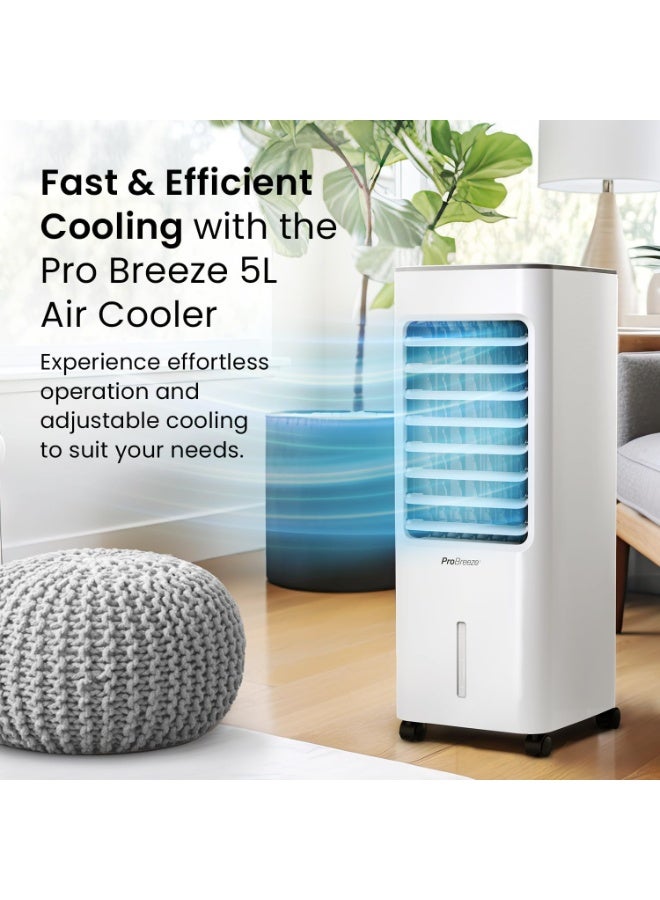 Pro Breeze Pro Breeze 4-in-1 Air Cooler with 5 Litre Capacity, Remote Control, 3 Fan Speed, and LED Display. Powerful Evaporative Portable Air Cooler, Built-in 7h Timer & Automatic Oscillation (White, 5 Litre)  - Image 2
