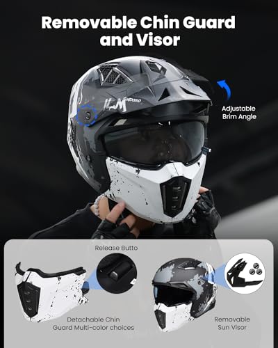 ILM Open Face Motorcycle 34 Half Helmet for Men and Women Vintage Retro Helmet with Visor for Moped ATV Cruiser Scooter DOT Model Z302Matte SkullSmall - Image 3