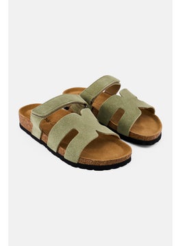 Algspar Men Velcro Closure Cork Sandals, Faded Olive  - Image 1