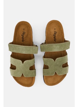 Algspar Men Velcro Closure Cork Sandals, Faded Olive  - Image 4