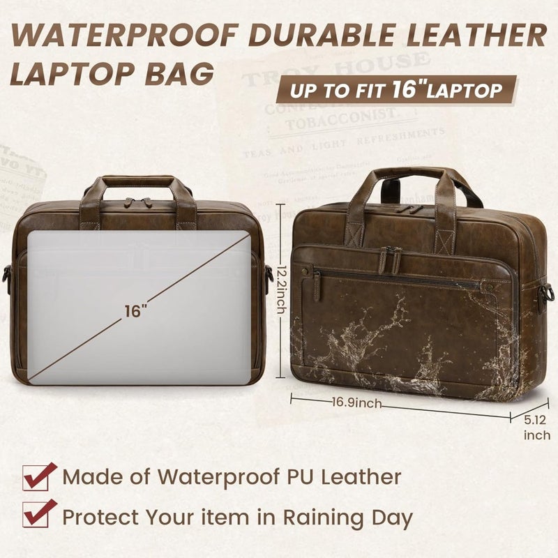 Mens Laptop Bag Leather briefcase 16 Inch Messenger Bag Satchel Bag - Image 3