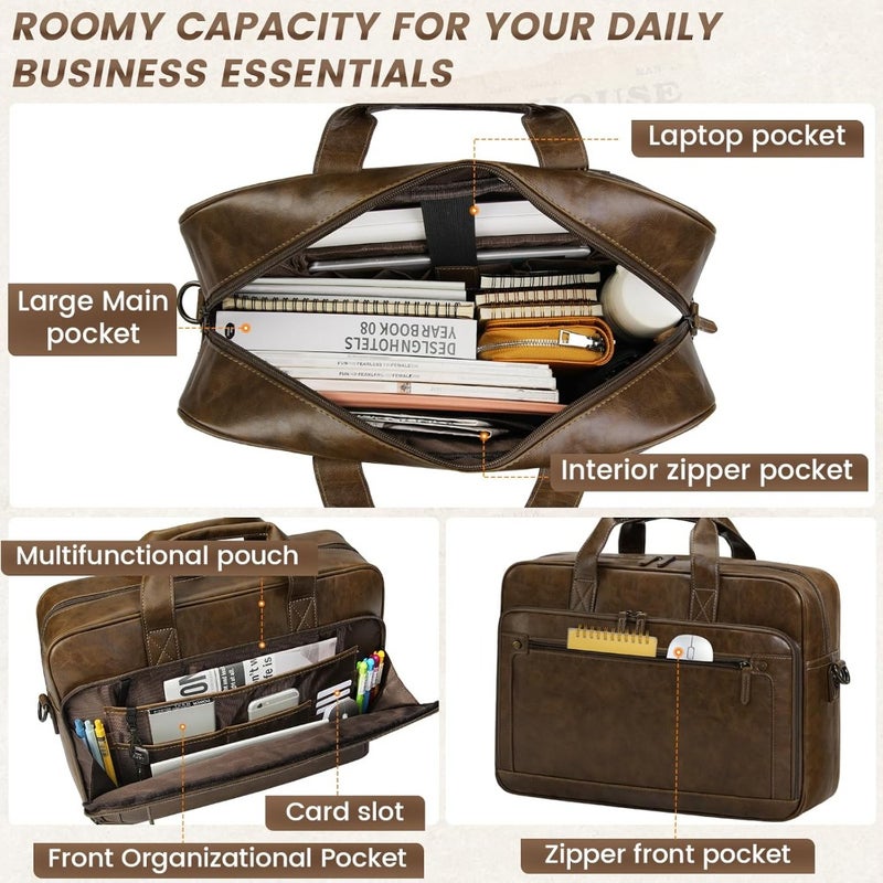 Mens Laptop Bag Leather briefcase 16 Inch Messenger Bag Satchel Bag - Image 4